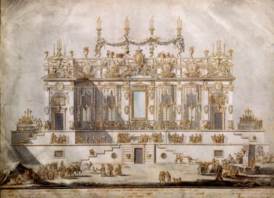 Querschnitt eines großen Hauses, Entwurf für die Festa della Chinea, gezeichnet von G. Palazzi, 1764 von Paolo Posi